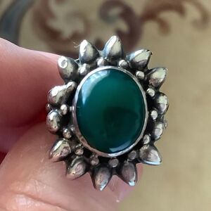 𝅺STERLING SILVER 925 GREEN ONYX RING SIZE US 7.25​​
